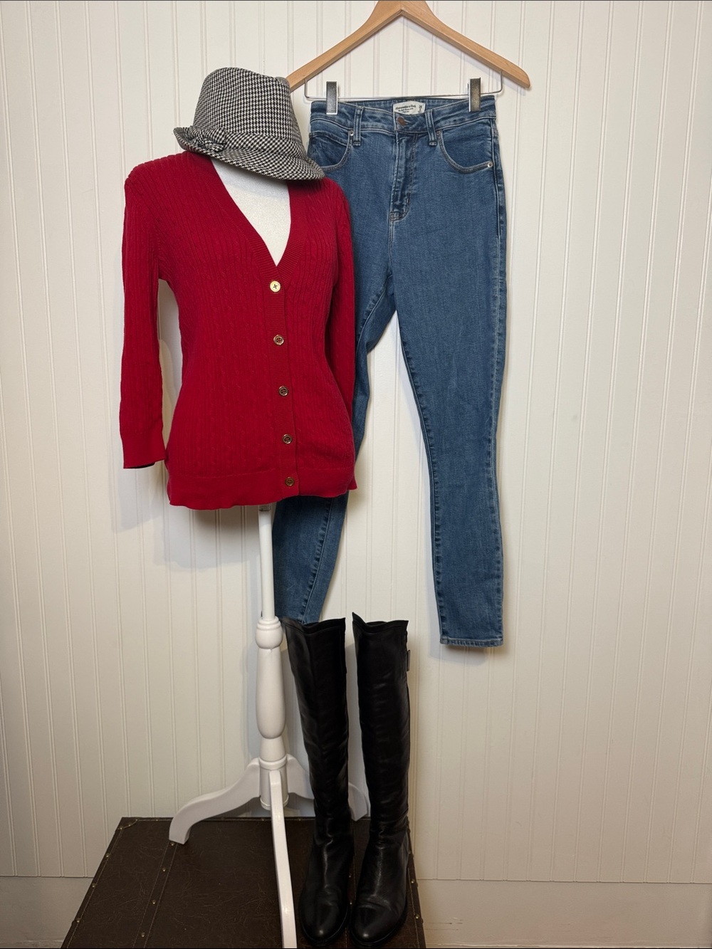 Women's Red V-Neck Button Cardigan Sweater